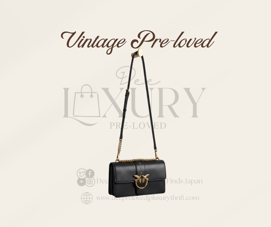 Pinko Mini Love Bag — Black Leather with Gold Swallow Clasp