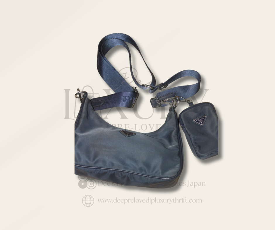 Prada Re-Edition 2005 Re-Nylon Bag — Navy Blue with Detachable Pouch