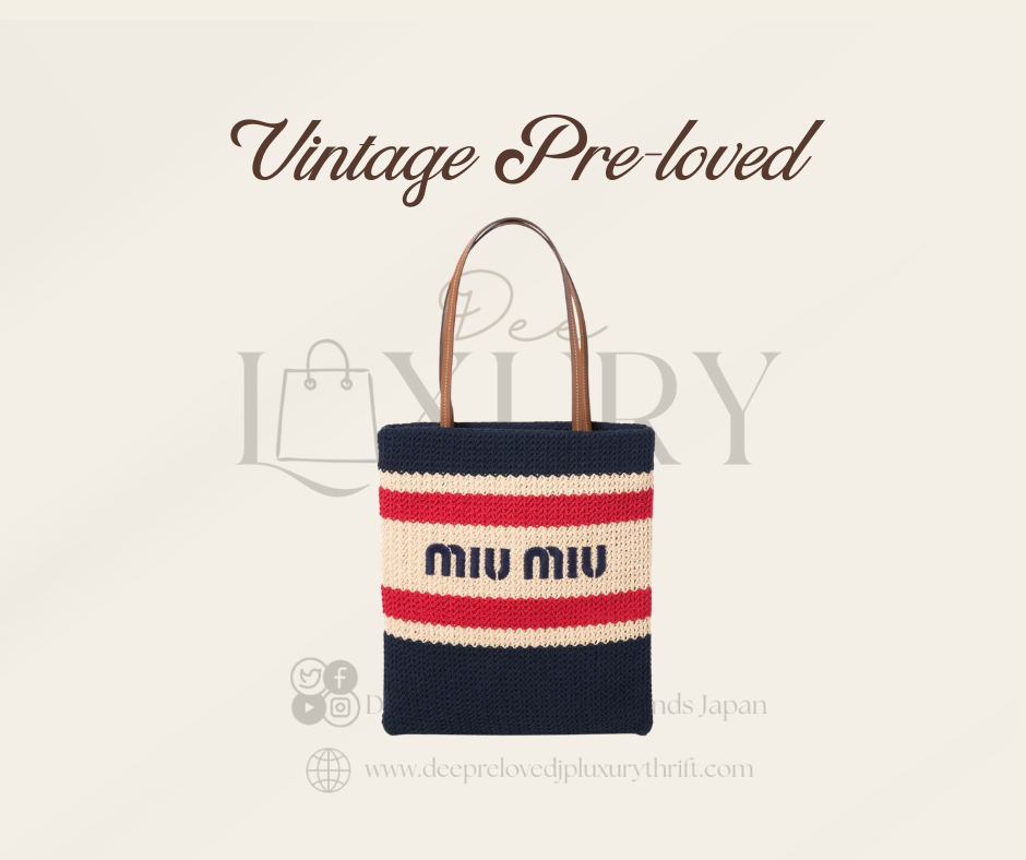 Miu Miu Striped Crochet Tote Bag — Navy/Cream/Red | Vintage Pre-Loved