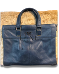 Prada Navy Briefcase - front triangle logo view