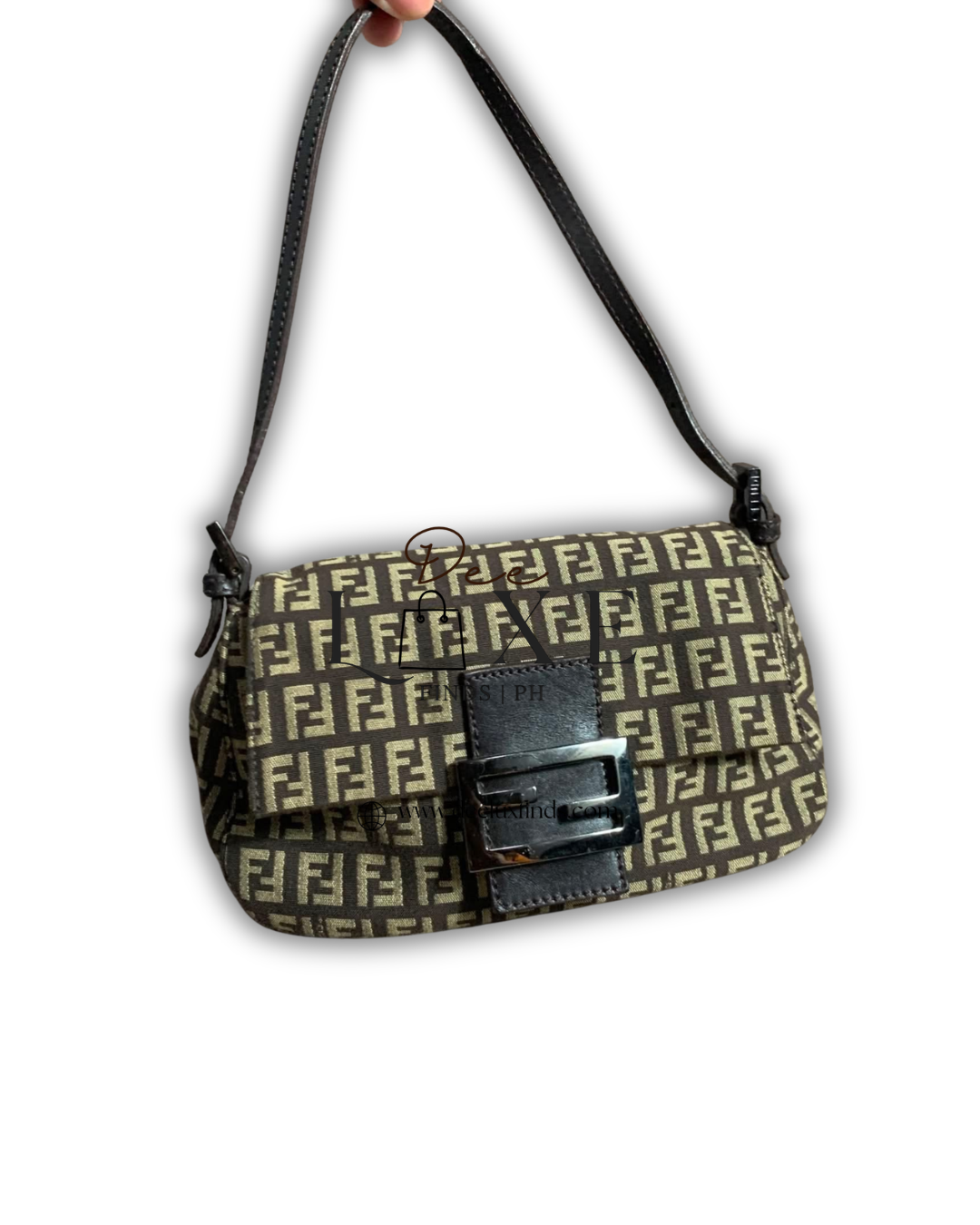 Fendi Vintage Zucchino Baguette Bag Dark Brown