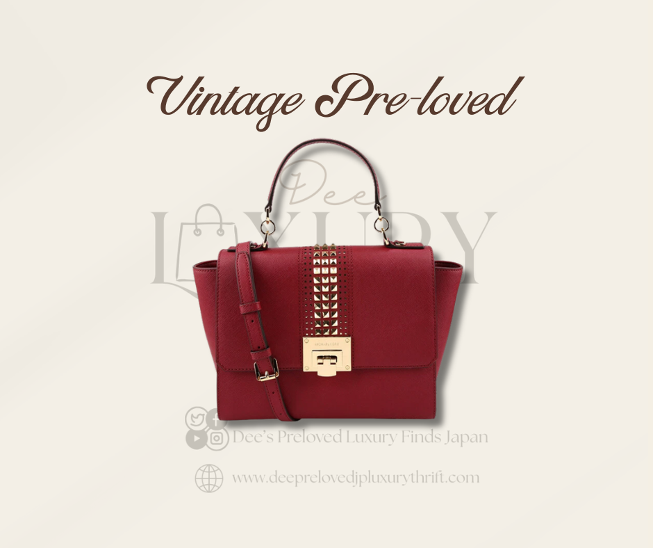 Michael Kors Tina Medium Studded Satchel Crossbody Bag – Red (Pre-loved)