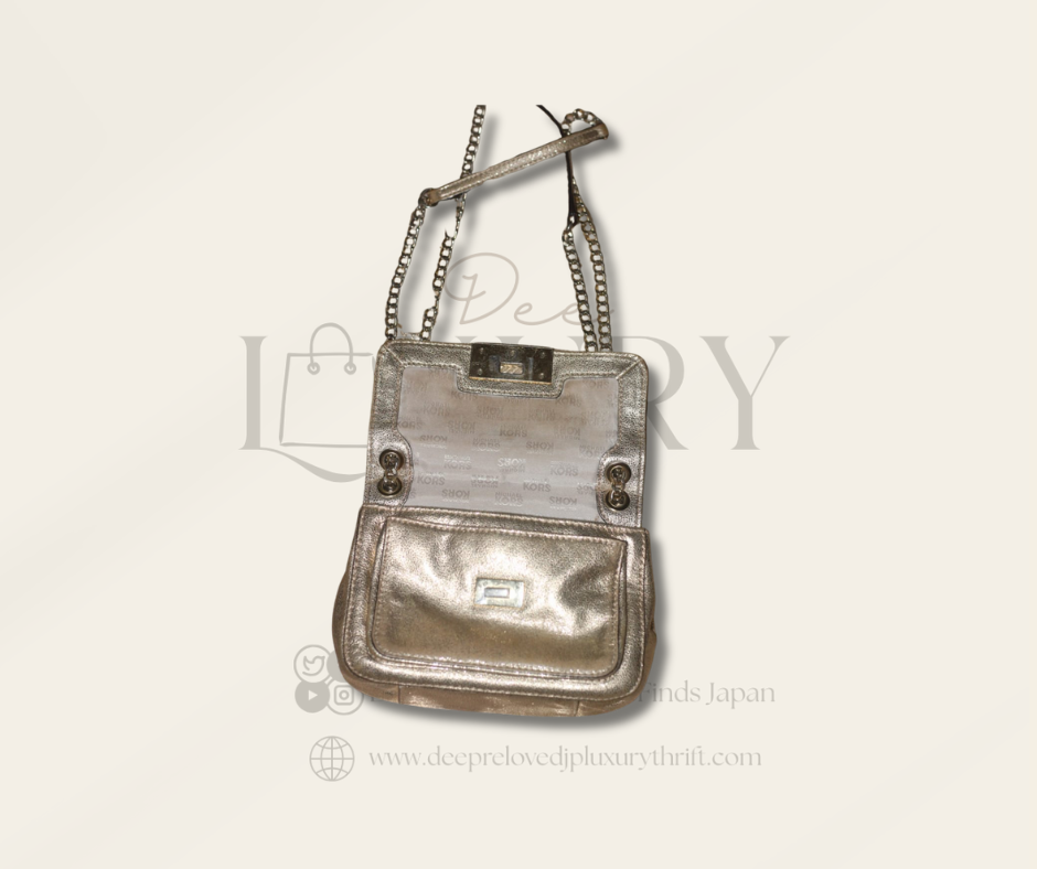 Michael Kors Sloan Shoulder Flap Bag — Pale Gold Metallic Leather