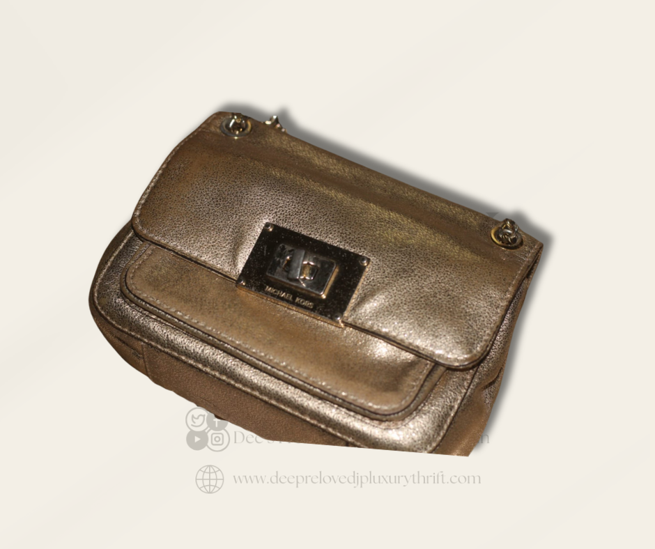 Michael Kors Sloan Shoulder Flap Bag — Pale Gold Metallic Leather