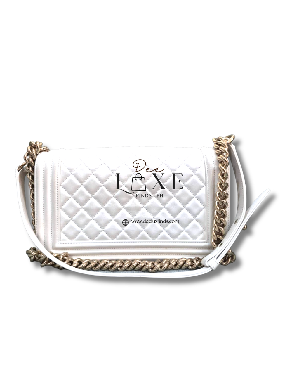Chanel Boy Medium White - back view with chain strap