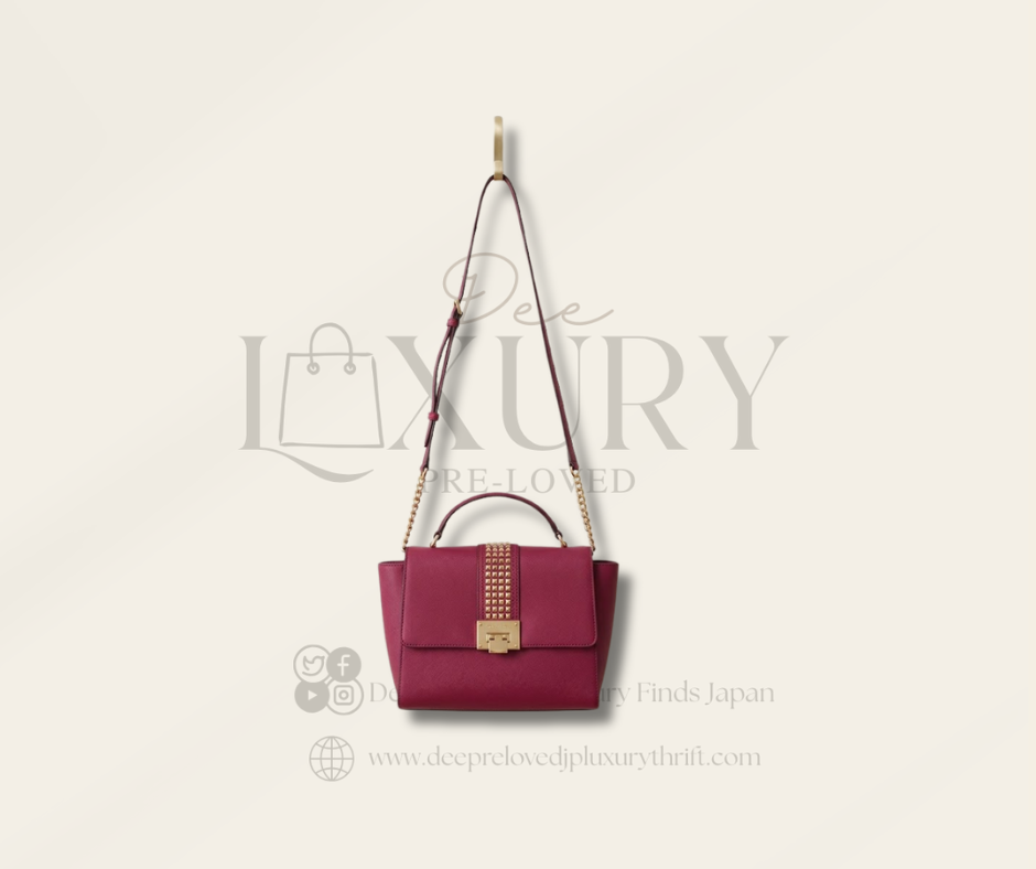 Michael Kors Tina Medium Studded Satchel Crossbody Bag – Red (Pre-loved)