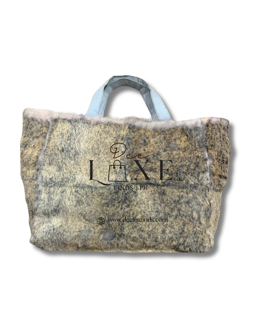 Chanel Vintage Fur Tote Bag with Light Blue Leather Handles