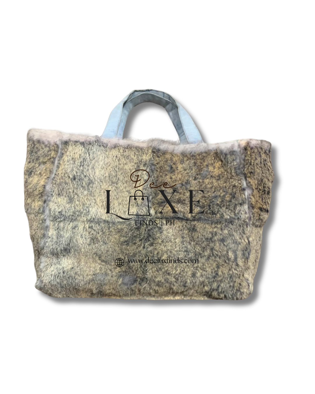 Chanel Vintage Fur Tote Bag with Light Blue Leather Handles
