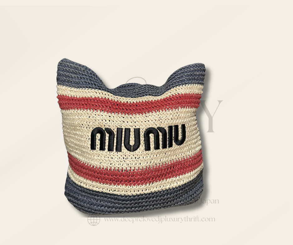 Miu Miu Striped Crochet Tote Bag — Navy/Cream/Red | Vintage Pre-Loved