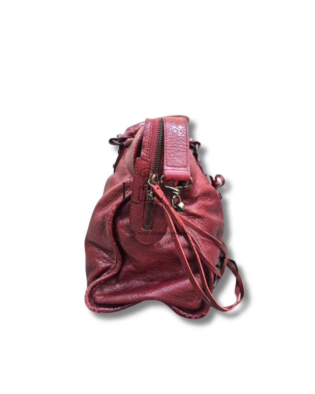 Balenciaga City Bordeaux - side zipper and strap detail