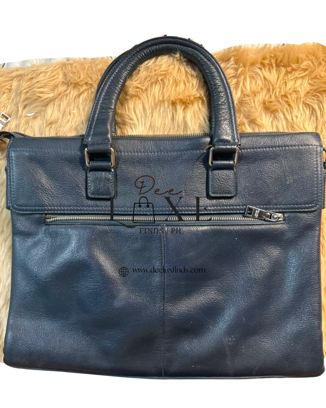 Prada Navy Briefcase - back exterior zip pocket