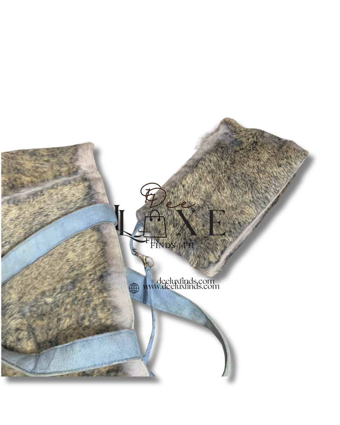 Chanel Vintage Fur Tote Bag with Light Blue Leather Handles