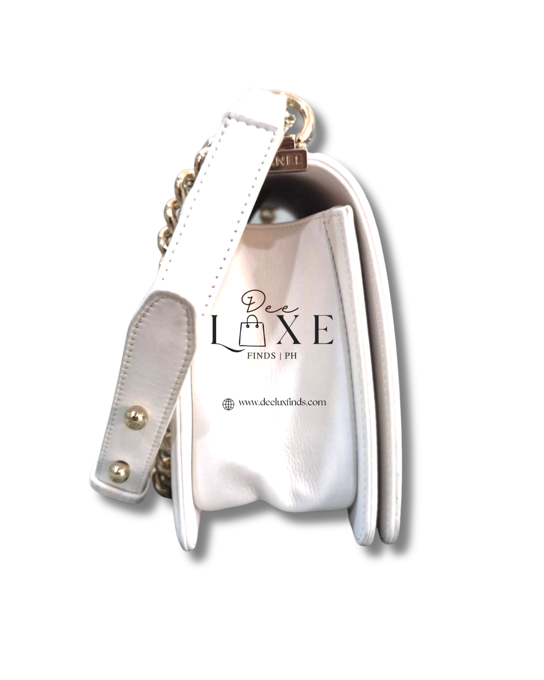 Chanel Boy Medium White - top open view showing interior