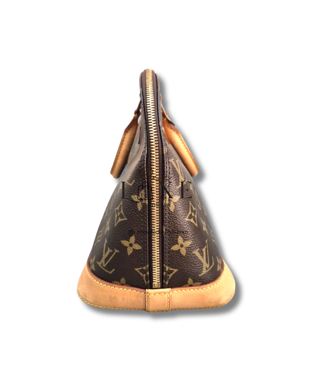 LV Alma PM Monogram - left side zipper view