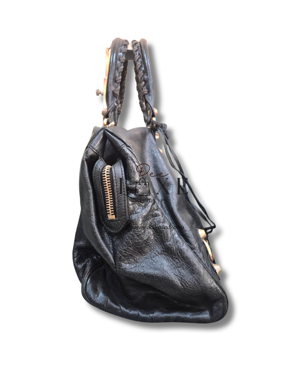 Balenciaga City Black RGH - side braided handle and zip detail