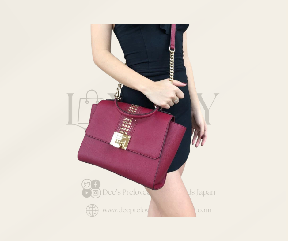 Michael Kors Tina Medium Studded Satchel Crossbody Bag – Red (Pre-loved)