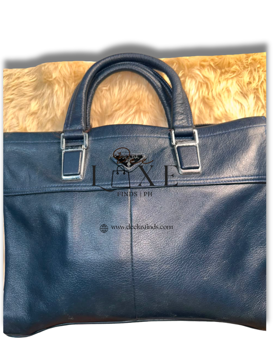 Prada Navy Briefcase - top handles and hardware detail