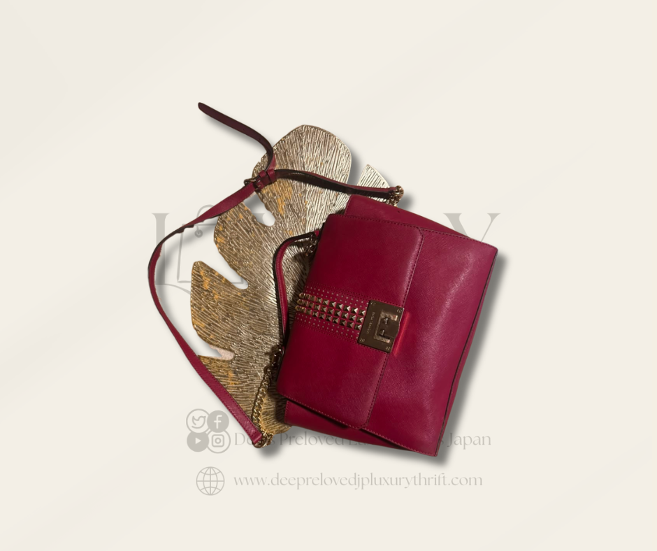 Michael Kors Tina Medium Studded Satchel Crossbody Bag – Red (Pre-loved)