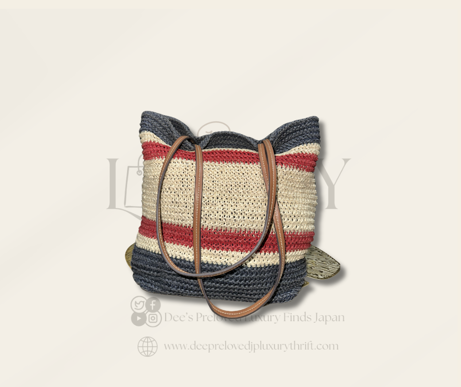 Miu Miu Striped Crochet Tote Bag — Navy/Cream/Red | Vintage Pre-Loved