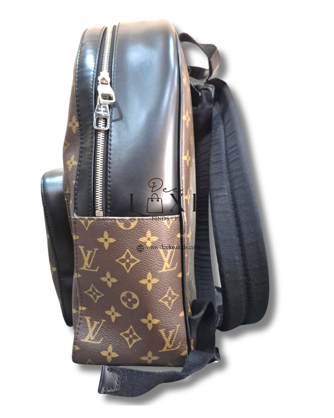 LV Josh Backpack Macassar - right side view with zip detail
