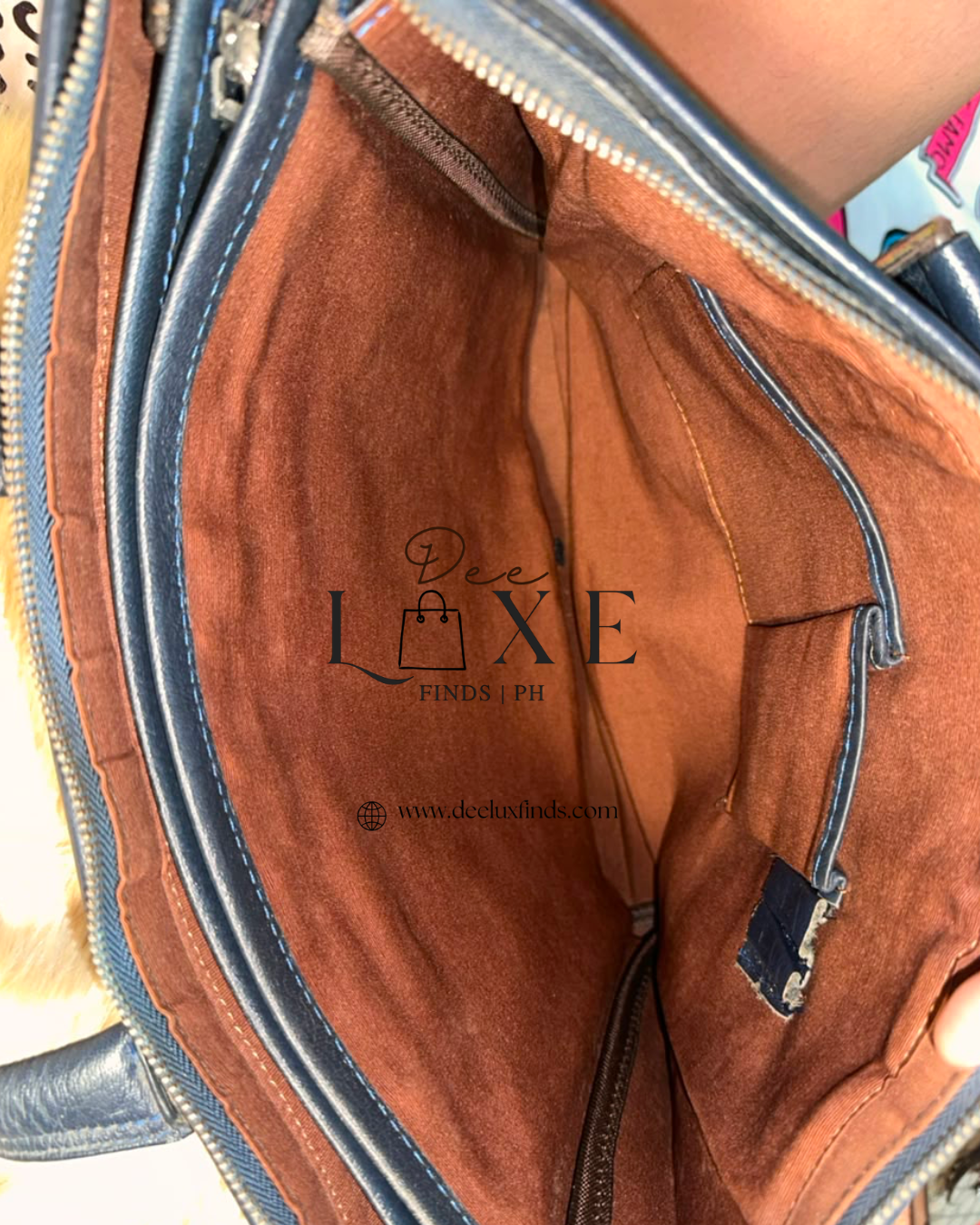 Prada Navy Briefcase - interior cognac suede lining