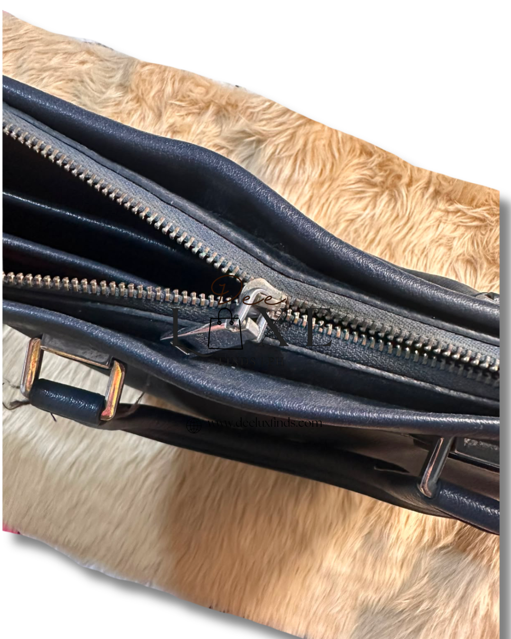 Prada Navy Briefcase - zipper and strap ring detail